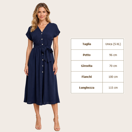 [MIXMUSE.COUTURE] Vestito Con Scollo A V, Bottoni e Cintura In Vita