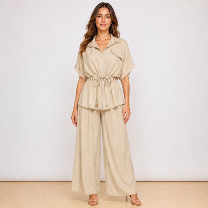 [MIXMUSE] Capri, Completo Camicia Con Coulisse In Vita E Pantalone Coordinato