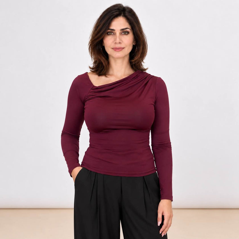 [MIXMUSE.COUTURE] Maglia Con Scollo Drappeggiato Asimmetrico E Maniche Lunghe