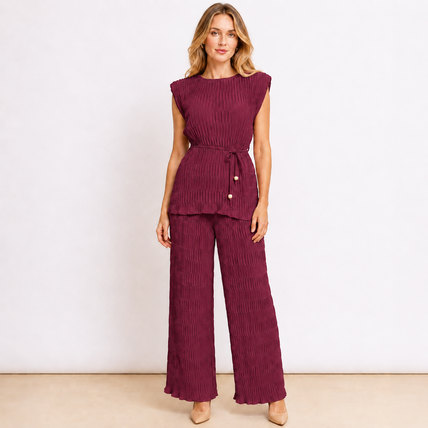 [MIXMUSE] Tokyo, Completo Plissettato Con Top Con Laccetto In Vita E Pantalone