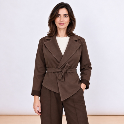 [MIXMUSE.COUTURE] Giacca Corta Effetto Scamosciato Con Cintura
