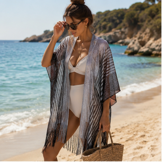[MIXMUSE] Kimono Lurex Con Frange