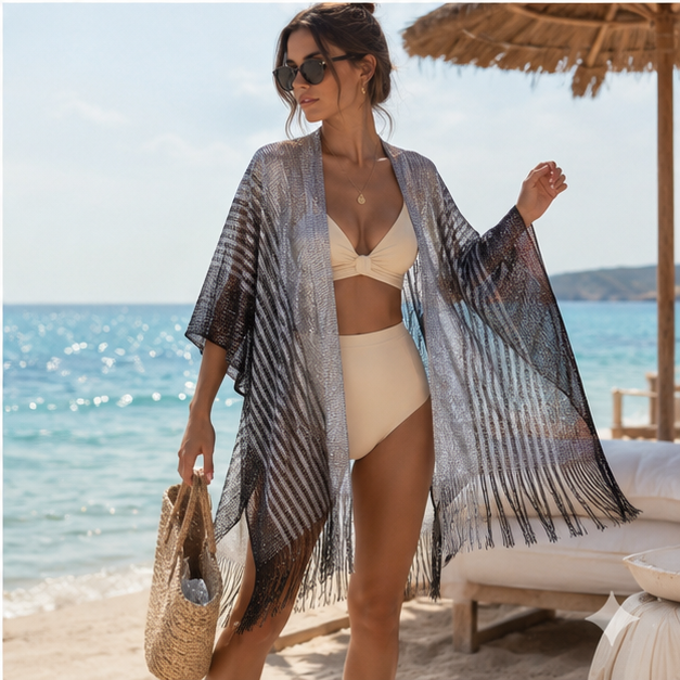 [MIXMUSE] Kimono Lurex Con Frange