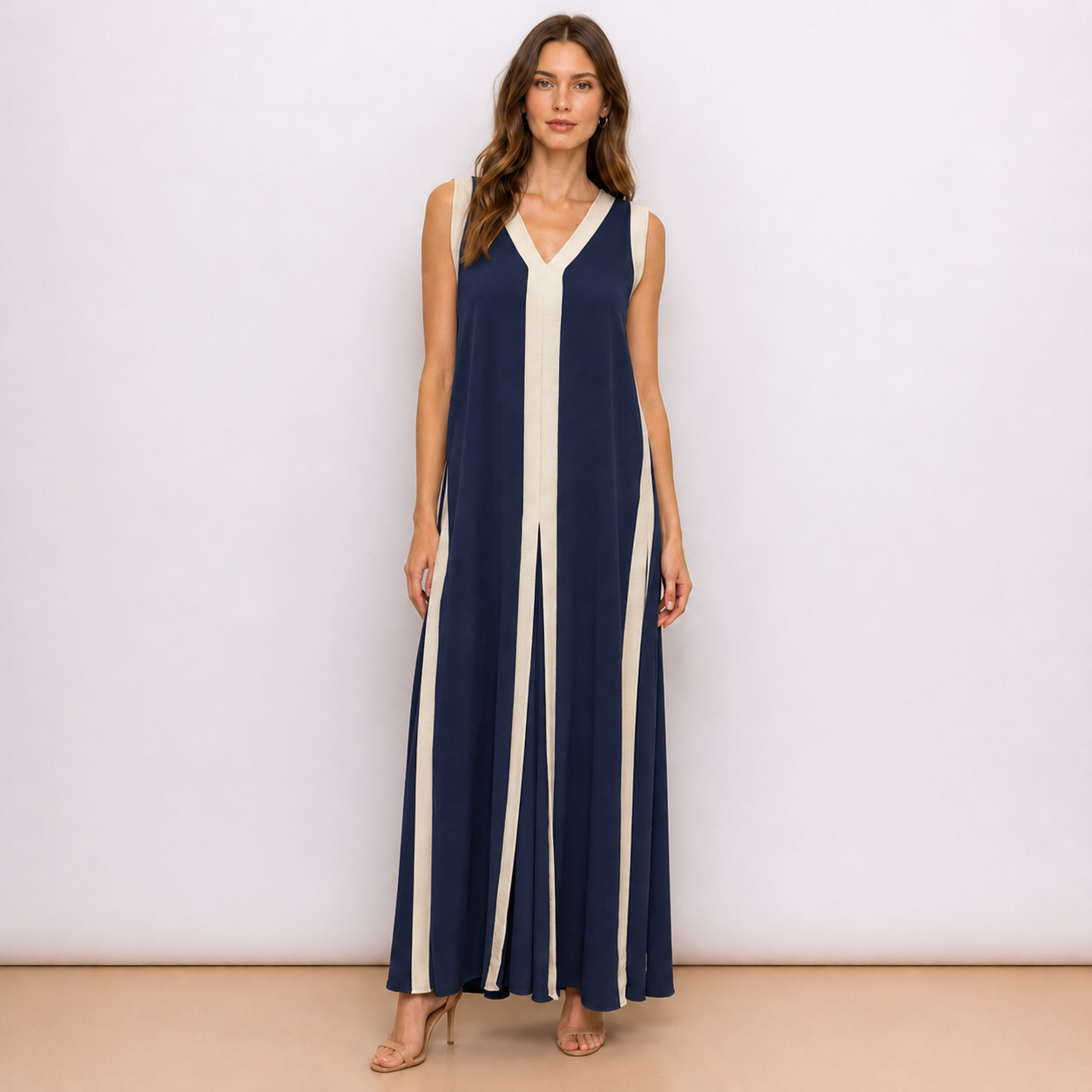 [MIXMUSE.NOHO] Gisella, Abito Lungo Bicolor Con Scollo A V