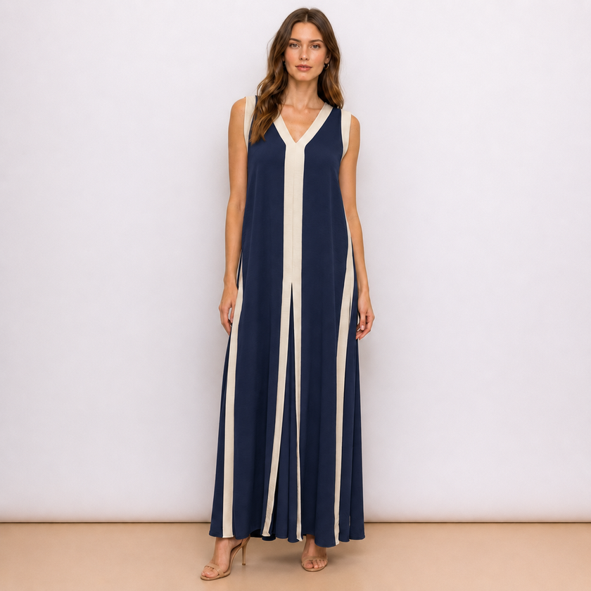 [MIXMUSE.NOHO] Gisella, Abito Lungo Bicolor Con Scollo A V