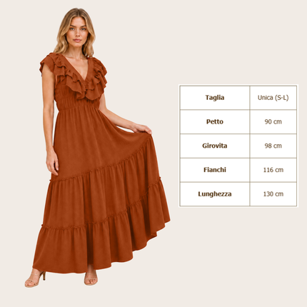 [MIXMUSE.NOHO] Carmen, Vestito Lungo Con Balze E Volant Sullo Scollo A V