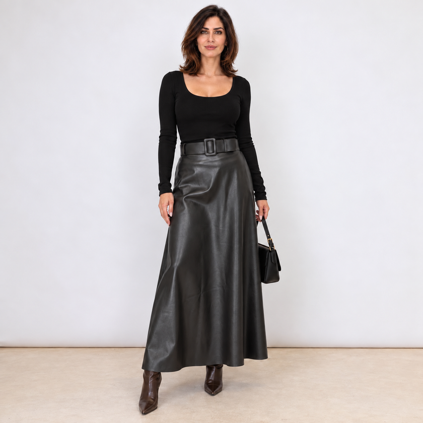 [MIXMUSE.COUTURE] Gonna In Ecopelle Con Cintura Regolabile In Vita