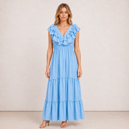 [MIXMUSE.NOHO] Carmen, Vestito Lungo Con Balze E Volant Sullo Scollo A V