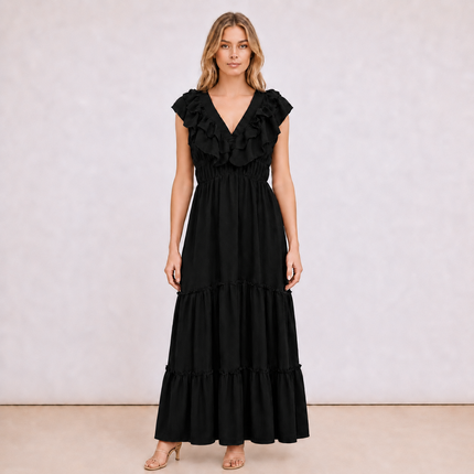 [MIXMUSE.NOHO] Carmen, Vestito Lungo Con Balze E Volant Sullo Scollo A V