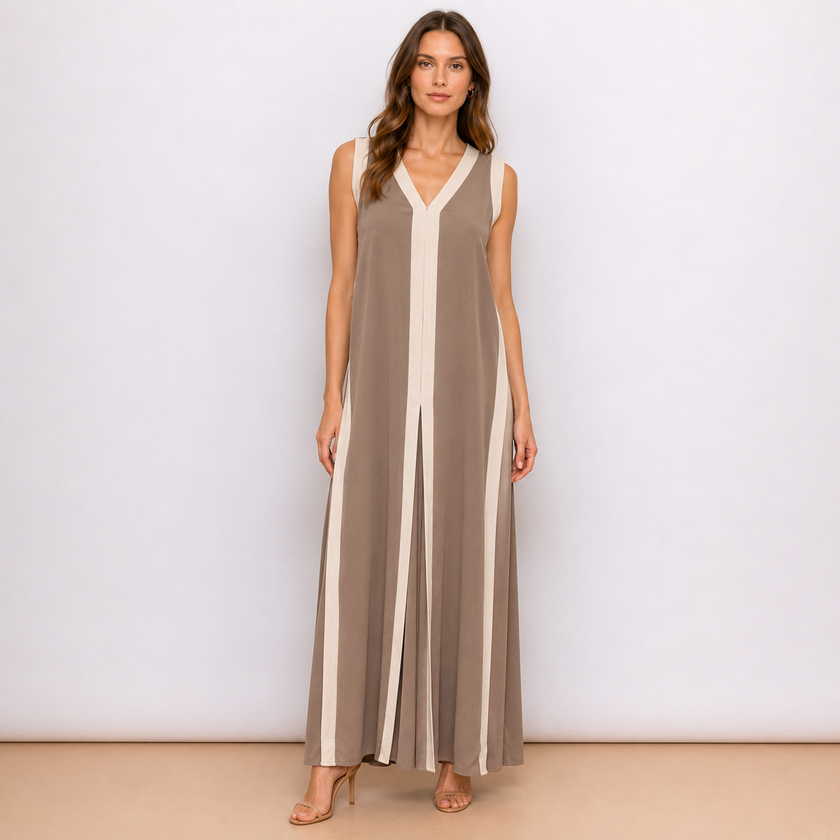 [MIXMUSE.NOHO] Gisella, Abito Lungo Bicolor Con Scollo A V