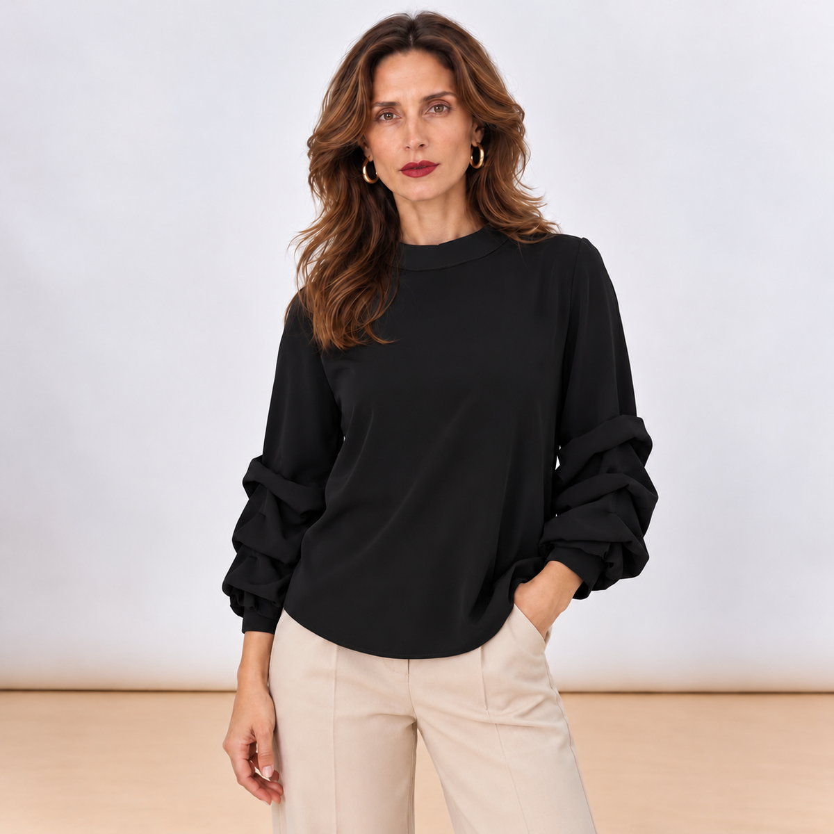 [MIXMUSE.NOHO] Elodie, Camicia Con Volant Sulle Maniche
