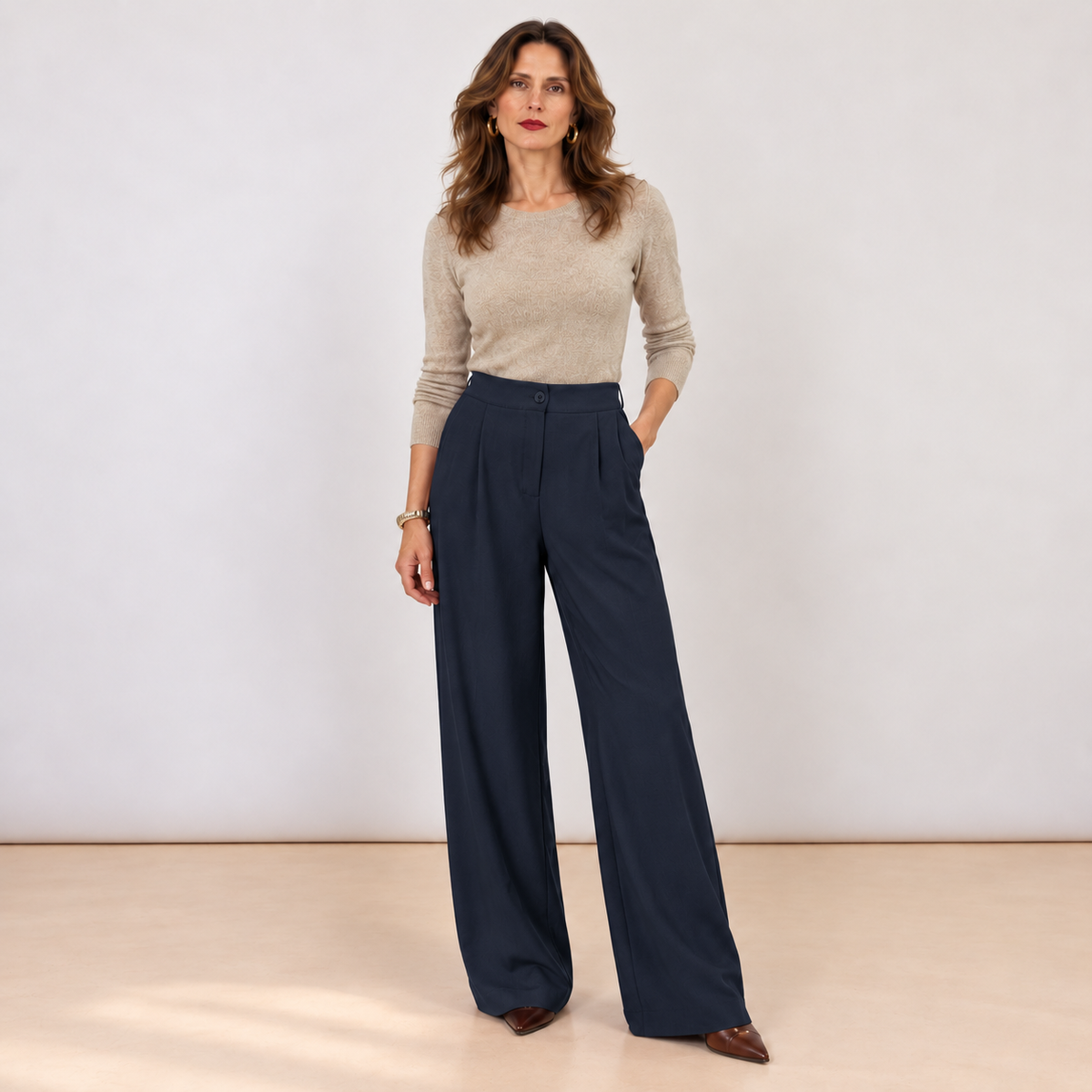 [MIXMUSE] Priscilla, Pantalone Con Pinces E Vita Elasticizzata