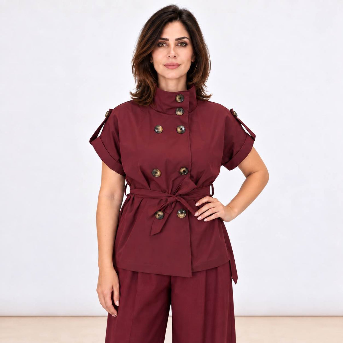 [MIXMUSE.COUTURE] Trench A Maniche Corte Con Cintura E Bottoni