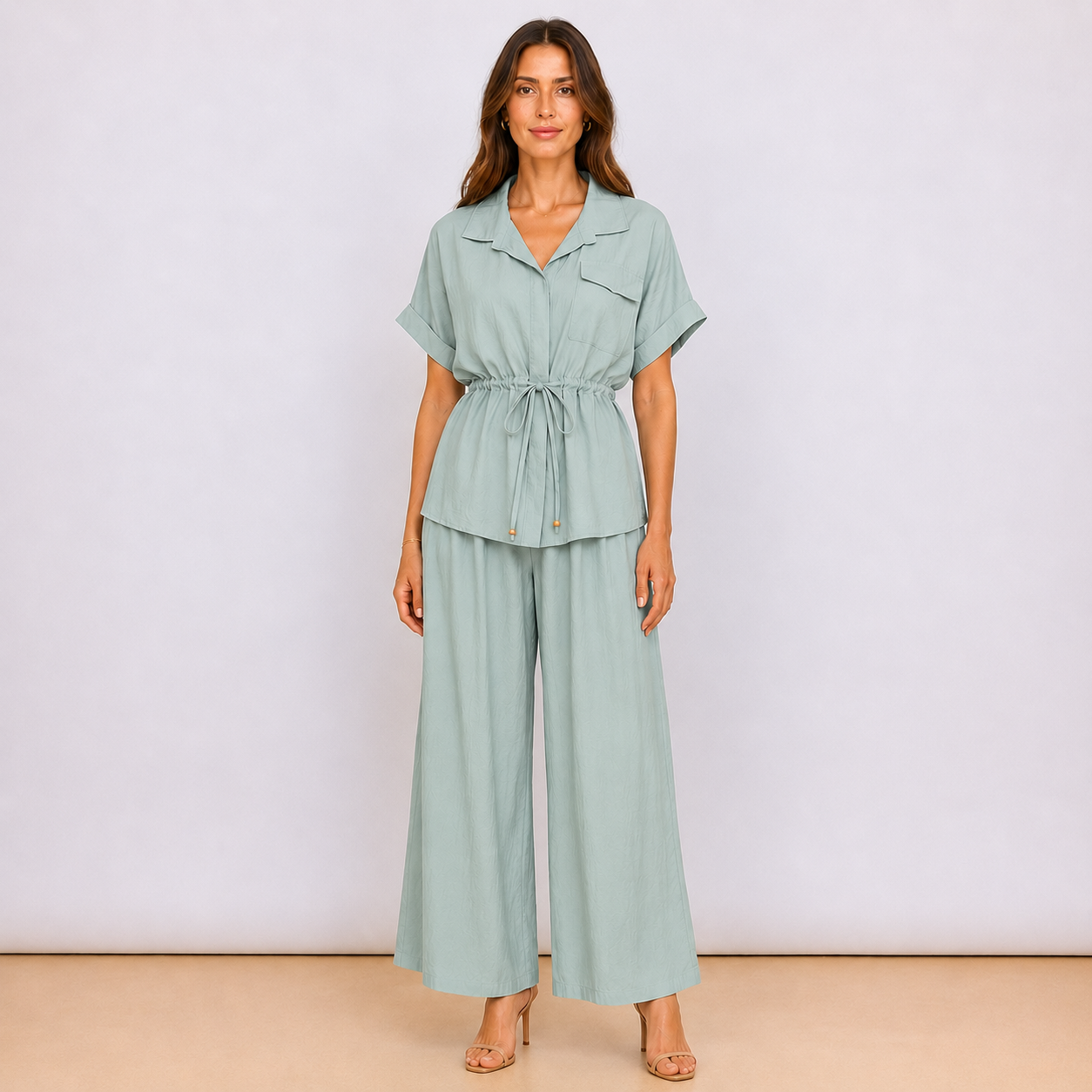 [MIXMUSE] Capri, Completo Camicia Con Coulisse In Vita E Pantalone Coordinato
