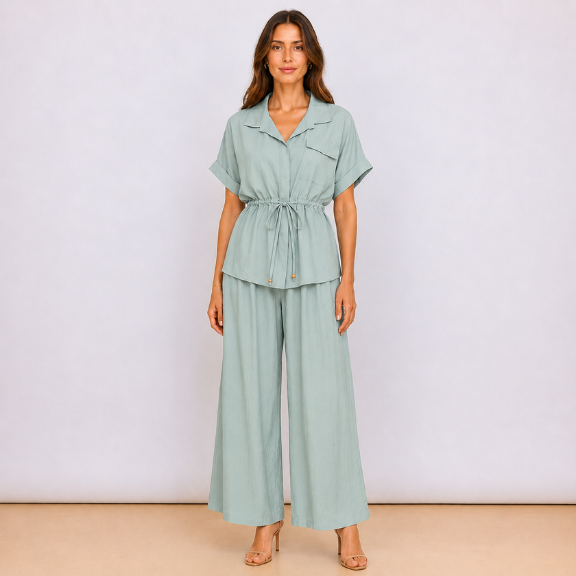 [MIXMUSE] Capri, Completo Camicia Con Coulisse In Vita E Pantalone Coordinato