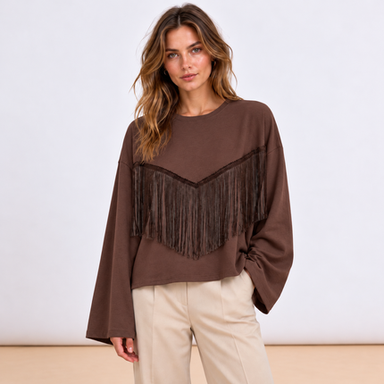 [MIXMUSE] Maglia Con Frange Sul Davanti E Manica Ampia