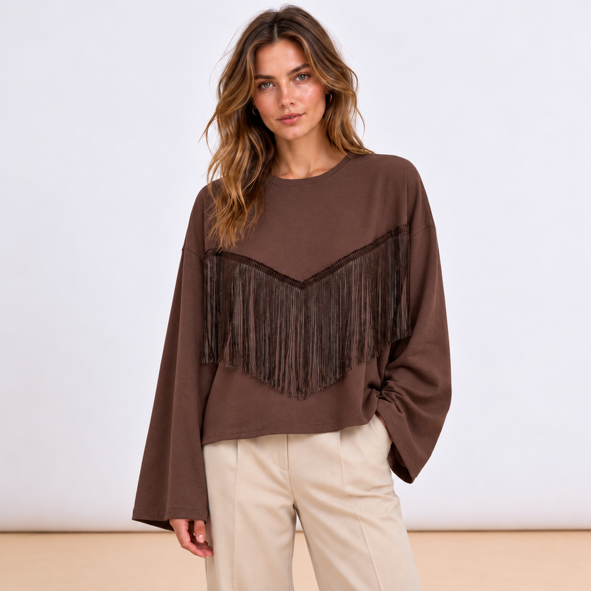 [MIXMUSE] Maglia Con Frange Sul Davanti E Manica Ampia
