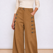 [MIXMUSE.NOHO] Versailles, Pantalone Con Alamari e Bottoni Dorati, Effetto Scamosciato