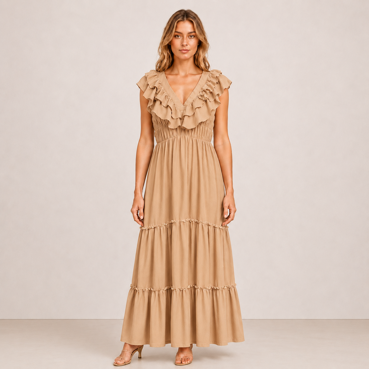 [MIXMUSE.NOHO] Carmen, Vestito Lungo Con Balze E Volant Sullo Scollo A V