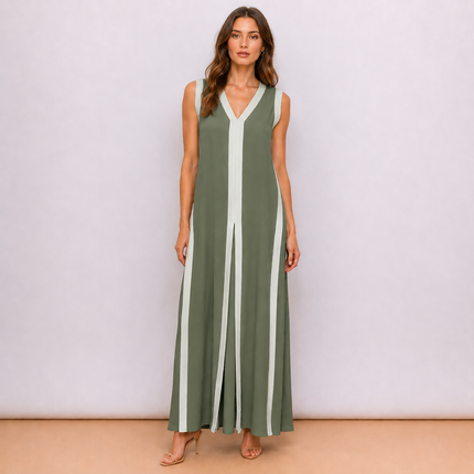 [MIXMUSE.NOHO] Gisella, Abito Lungo Bicolor Con Scollo A V