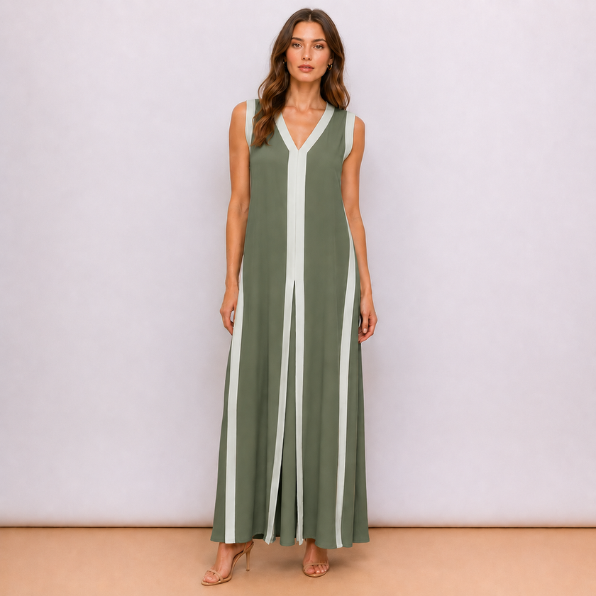 [MIXMUSE.NOHO] Gisella, Abito Lungo Bicolor Con Scollo A V