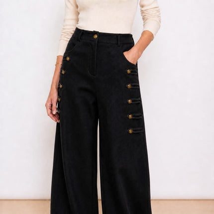 [MIXMUSE.NOHO] Versailles, Pantalone Con Alamari e Bottoni Dorati, Effetto Scamosciato