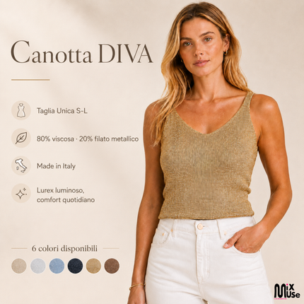 [MIXMUSE.NOHO] Diva, Canotta In Maglia Lurex