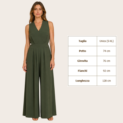 [MIXMUSE.COUTURE] Jumpsuit Couture, Tuta Lunga Fluida Con Scollo A V